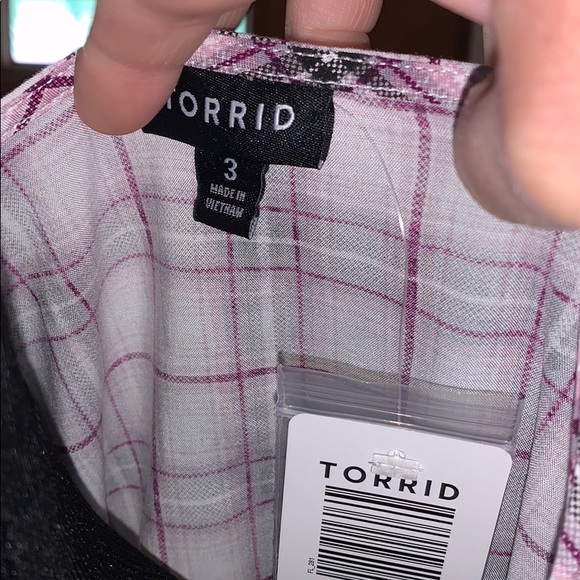 TORRID berry plaid challis tie front midi blouse! - Picture 7 of 8